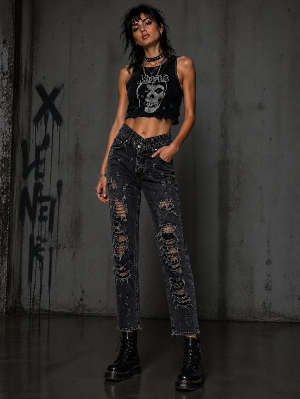 Agolde Black Distressed Organic Cotton Crisscross Waist Punk Grunge Jeans Sz 31